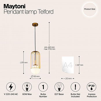 Светильник одинарный Maytoni P362PL-01G